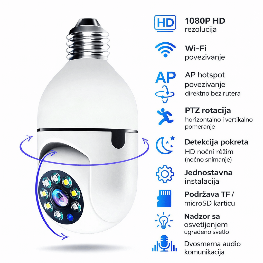 360° WiFi Kamera Sijalica 2K