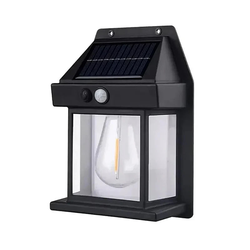 Solarna LED Zidna Lampa – Fenjer sa Senzorom Pokreta i Sijalicom | Spoljna Solar Lampica za Dvorište, Terasu i Fasadu