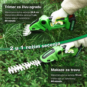 Bežični Trimer za Živu Ogradu i Travu – 2u1 Baštenske Makaze sa 2 Punjive Baterije, Električne Makaze za Travu i Žbunje