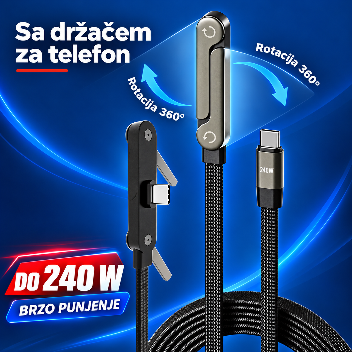 2 u 1 - Punjač i Držač za Telefon