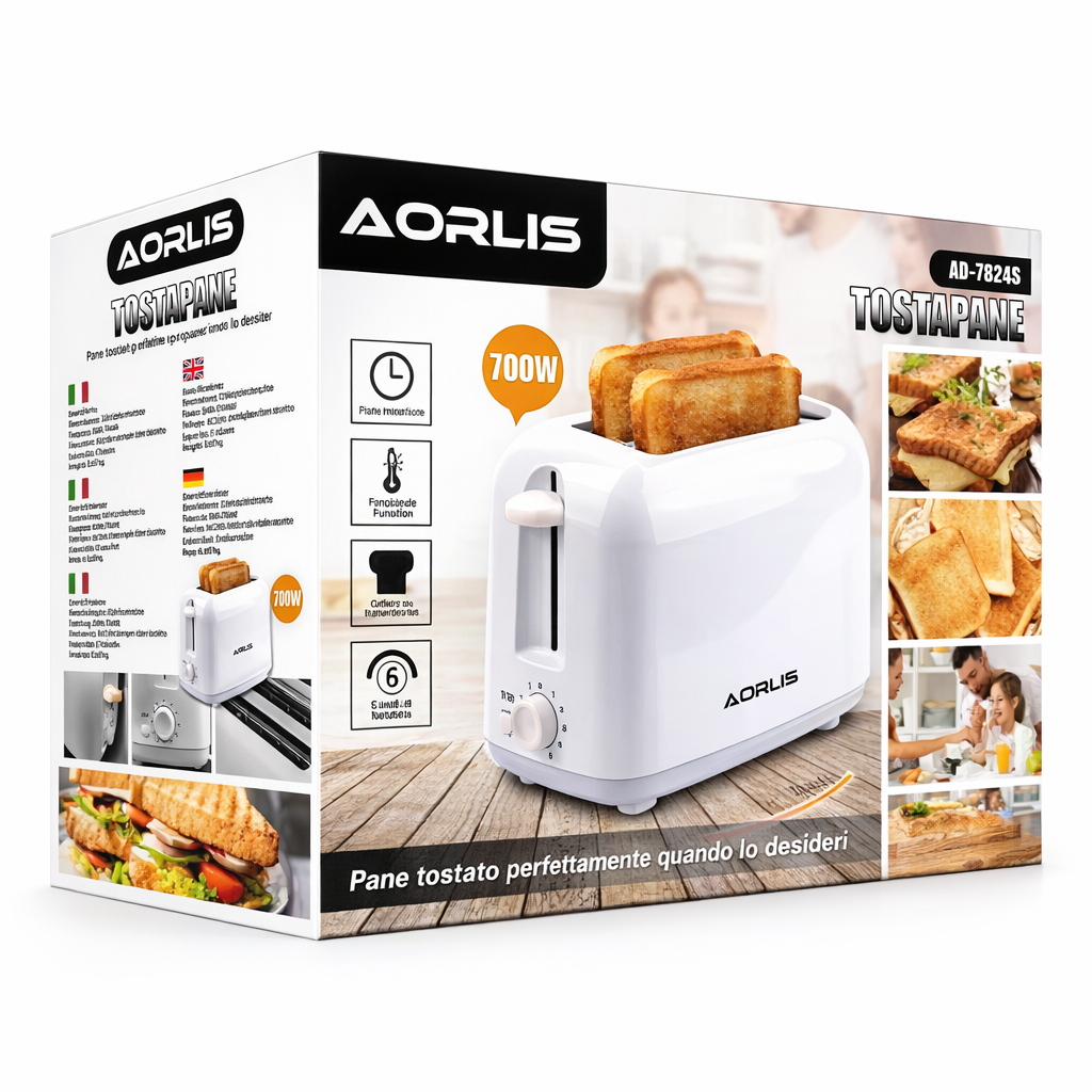 Aorlis AO-78245 Toster 700W – 2 Kriške | 6 Nivoa Pečenja | Wide Slot