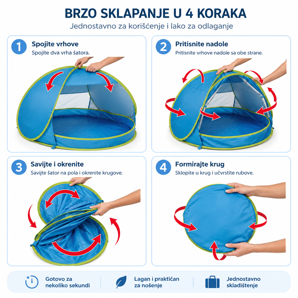Dečiji Pop-up Šator Bazen sa UV Zaštitom — 2u1 za Plažu i Baštu