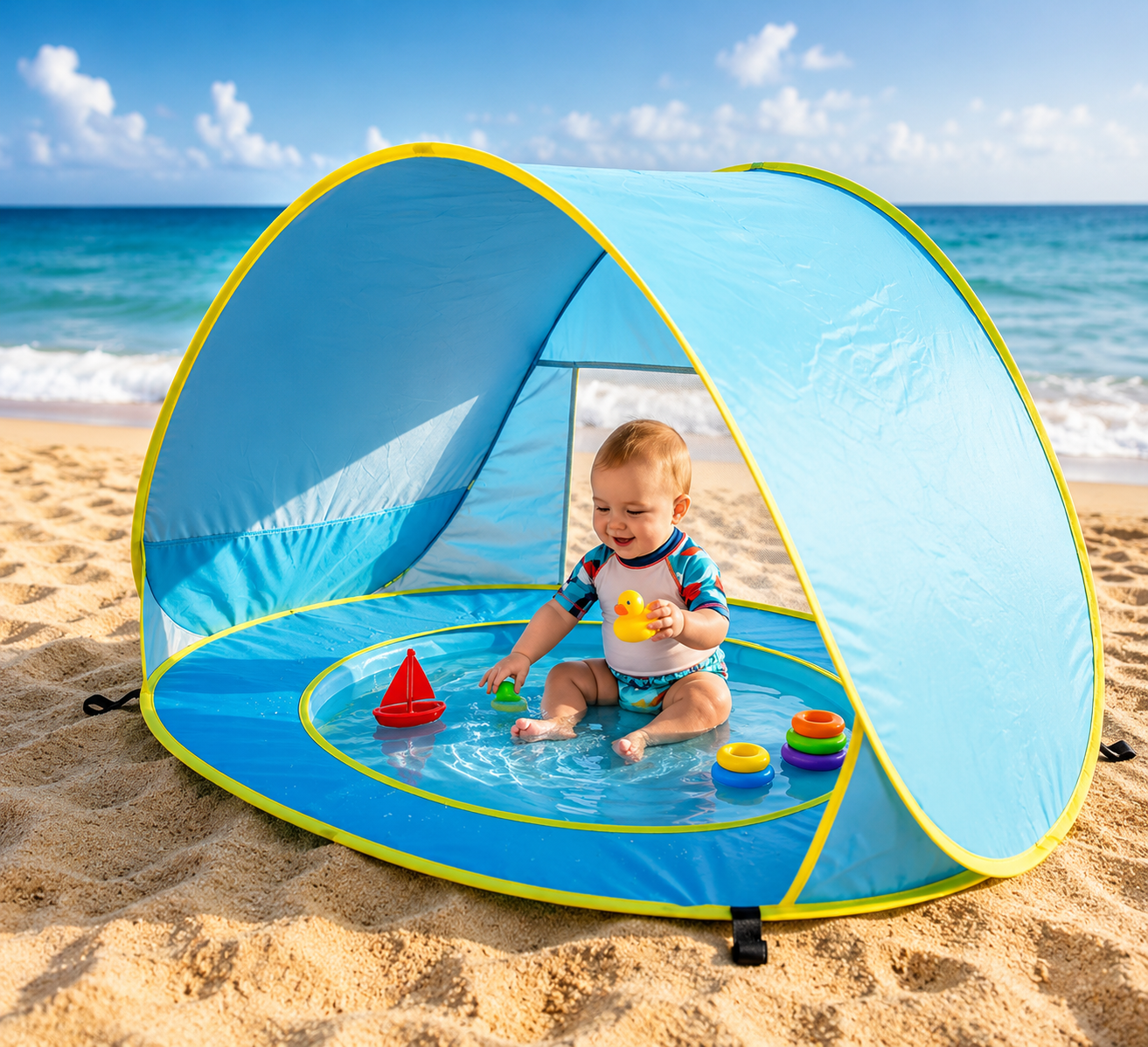 Dečiji Pop-up Šator Bazen sa UV Zaštitom — 2u1 za Plažu i Baštu
