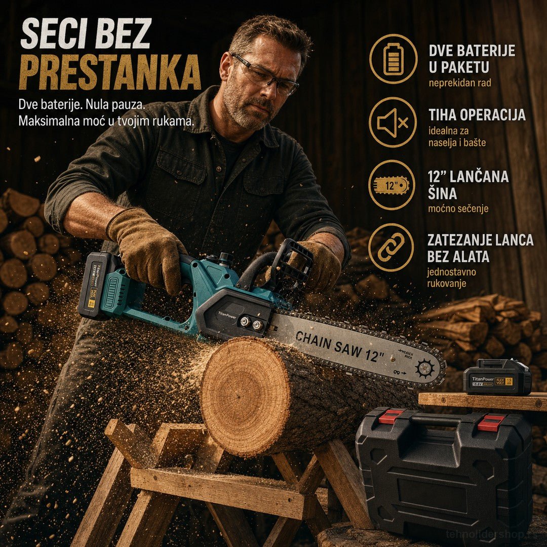 🔋 Aku Lančana Testera sa Dve Baterije – Velika i Moćna Rasprodaja