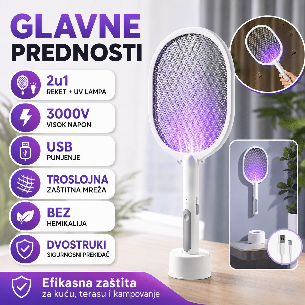 2u1 Električni Reket Protiv Komaraca