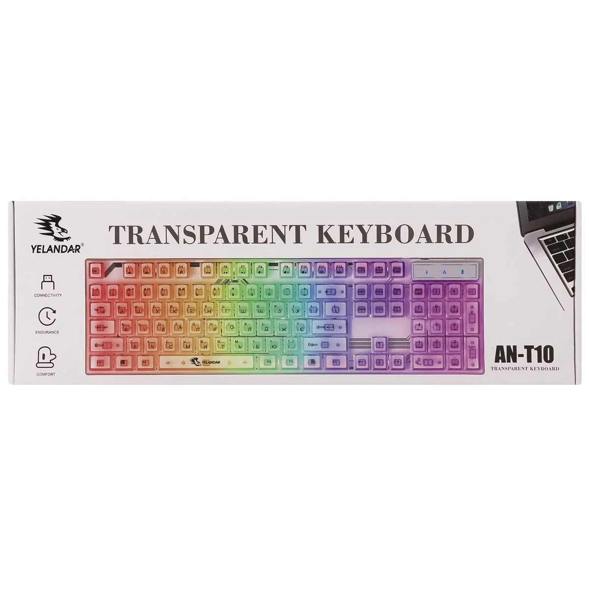 Yelandar AN-T10 RGB Transparent Gaming Tastatura – Mehanički Osećaj, Rainbow LED Osvetljenje, USB Žična