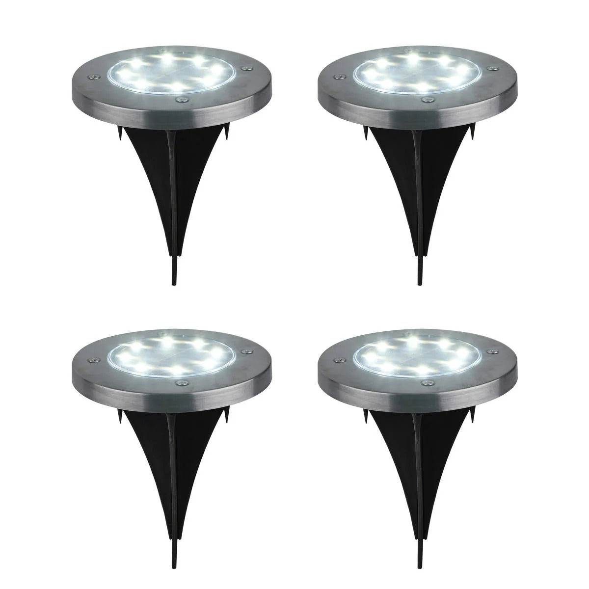 Solarne LED Disk Lampe za Dvorište – Ubodne Baštenske Lampe sa Senzorom Svetla (Set 4 Komada)