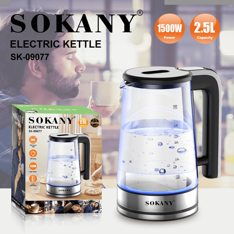 Kuvalo za Vodu SOKANY SK-09077 – Stakleni 2.5L | 1500W | LED osvetljenje