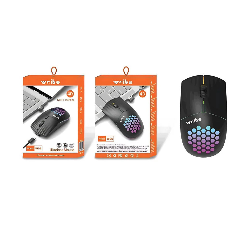 Weibo W06 Bežični Bluetooth Miš – Tihi Klik, Punjiv, 2.4GHz + BT Dual Mode, 1000–3200 DPI