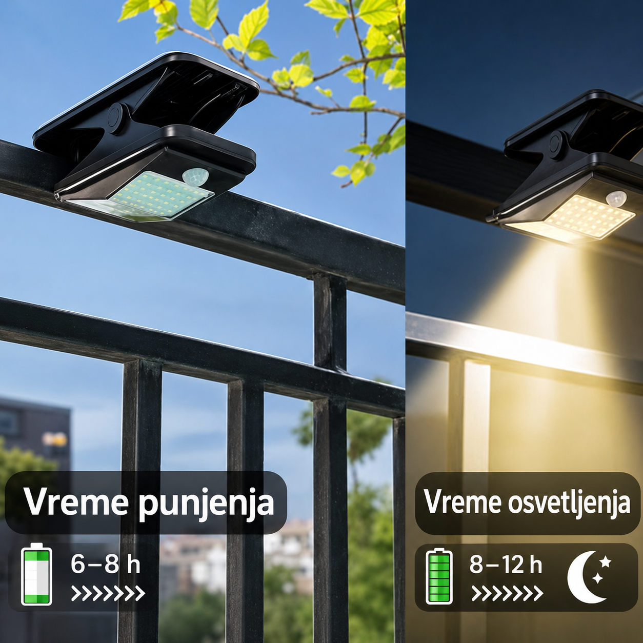 Solarna Clamp LED Lampa sa Senzorom Pokreta – IP65 (72 LED)