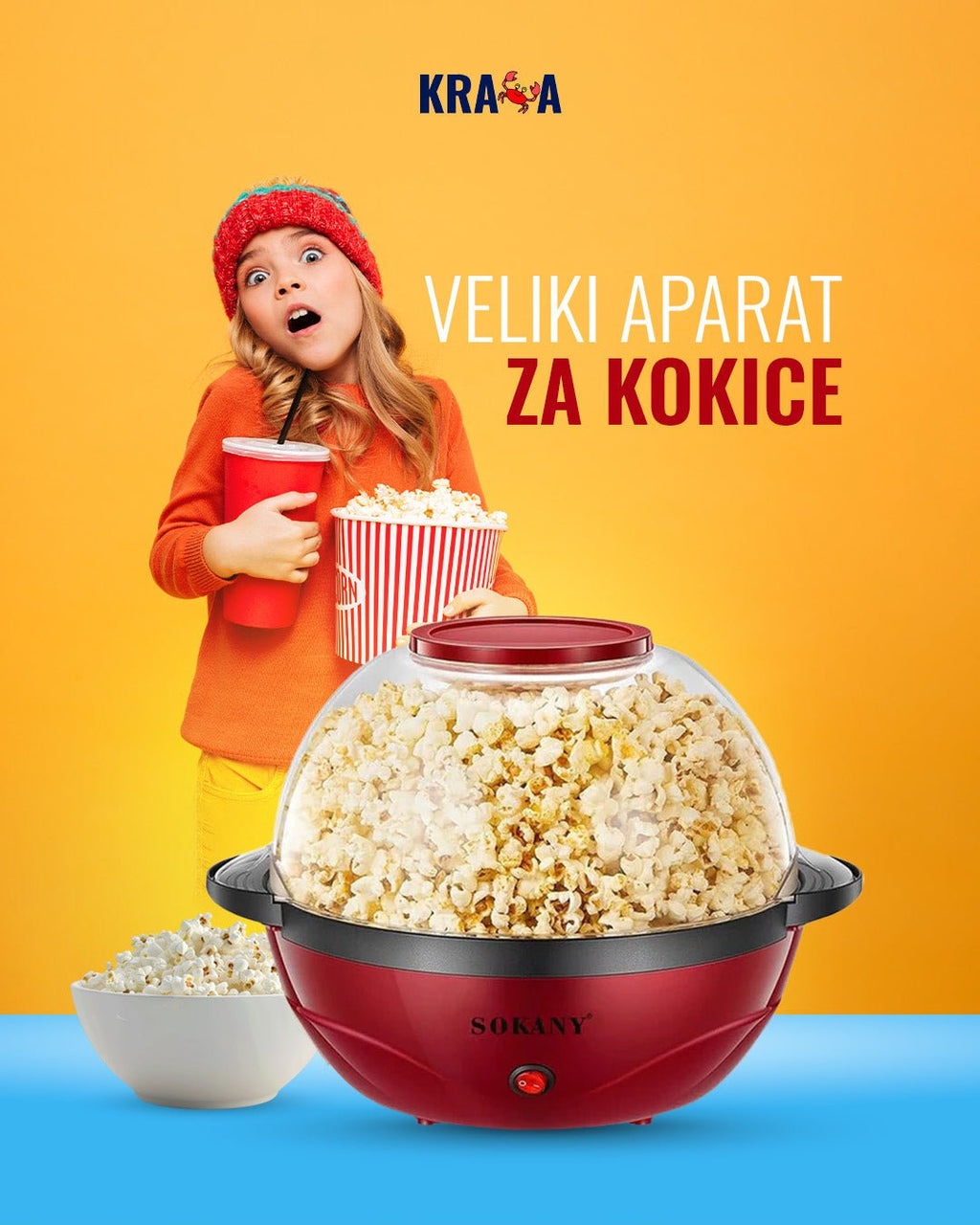 Veliki aparat za kokice (mogu da se dodaju ulje i ukusi)