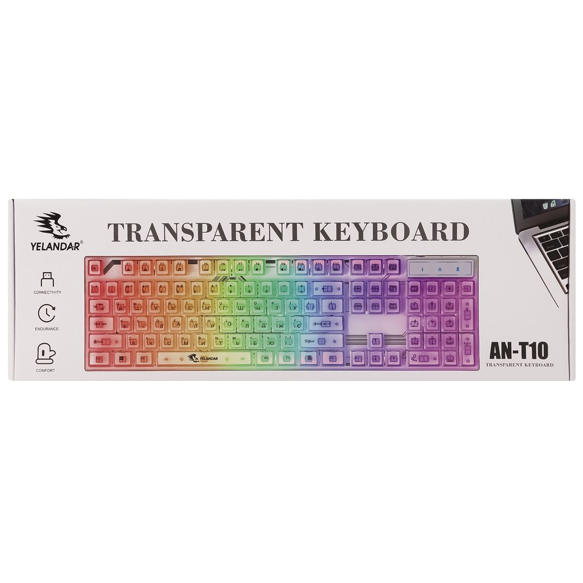 Yelandar AN-T10 RGB Transparent Gaming Tastatura – Mehanički Osećaj, Rainbow LED Osvetljenje, USB Žična
